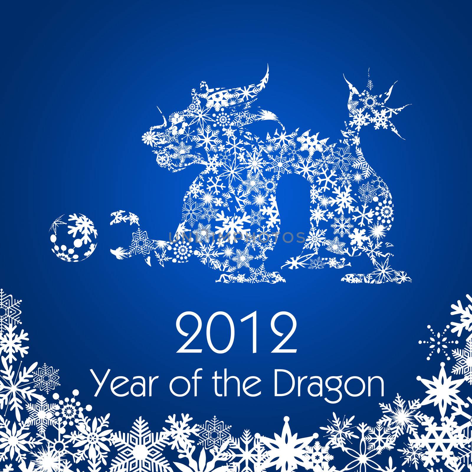 2012 Chinese New Year Dragon with Snowflakes Pattern on Blue Background