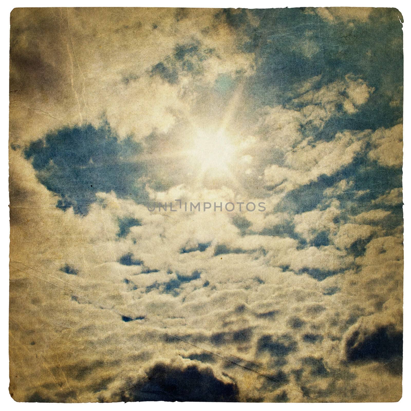Sun on blue sky, vintage background. by pashabo