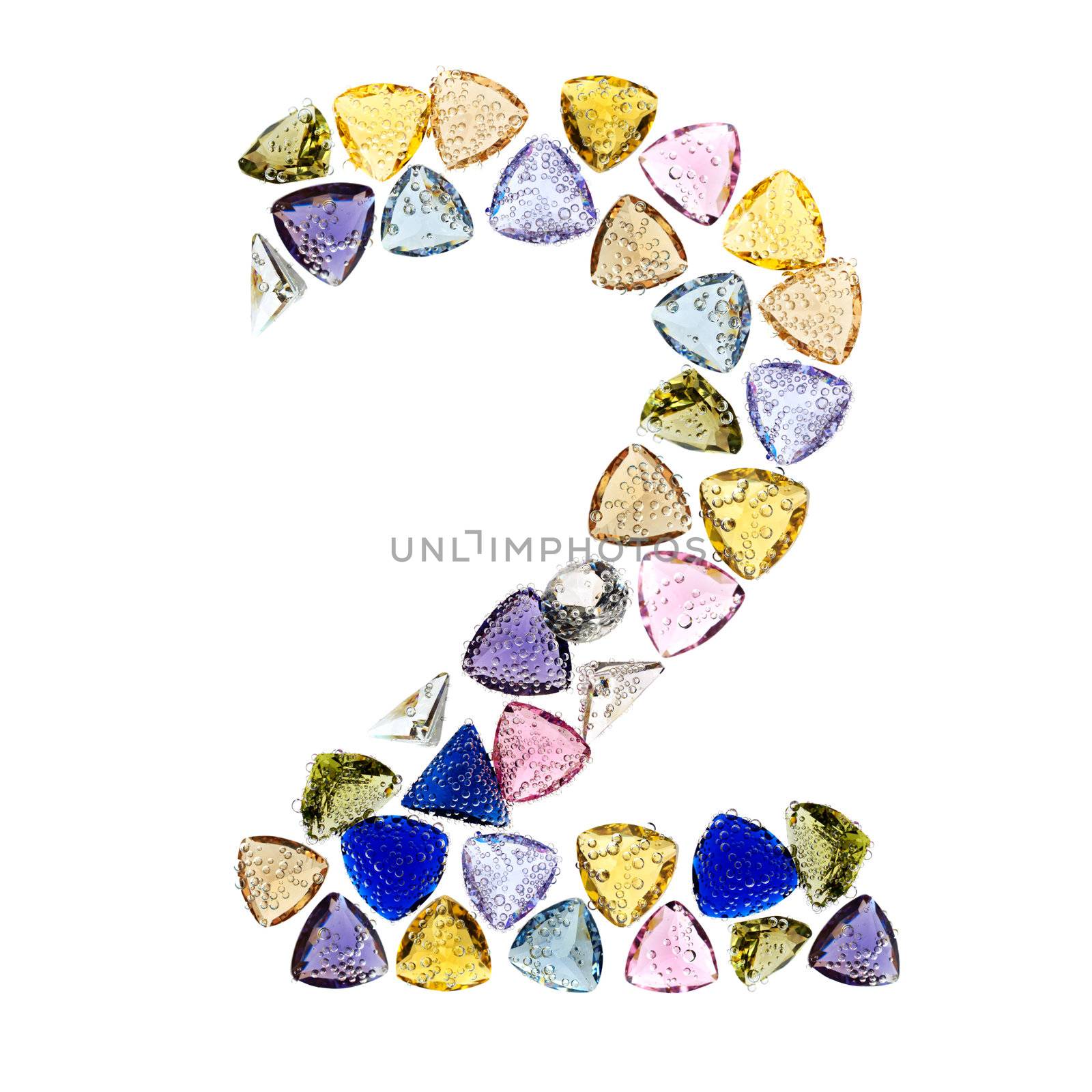 Gemstones numbers collection, figure 2. Isolated on white background.