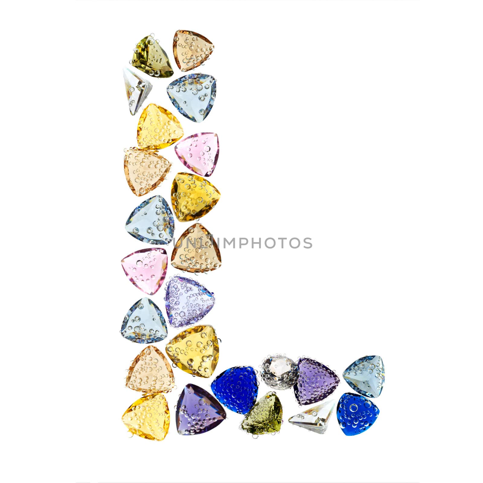 Gemstones alphabet, letter L. Isolated on white background. by pashabo