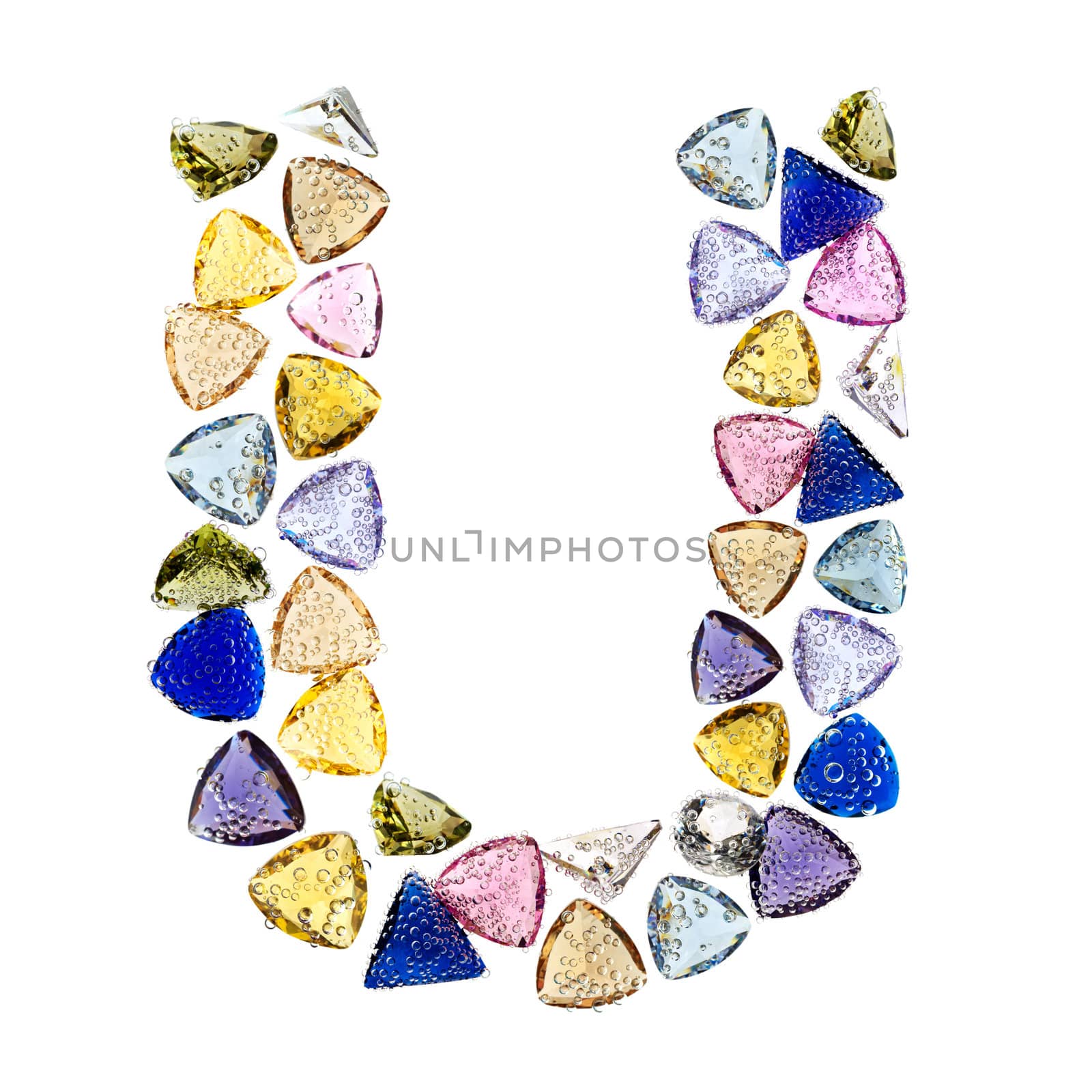 Gemstones alphabet, letter U. Isolated on white background. by pashabo