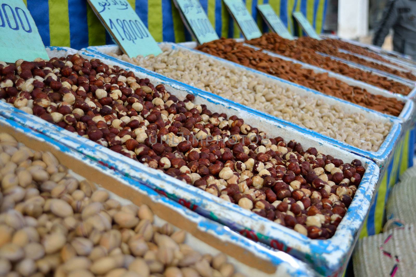 Hazelnuts and other nuts at tunisian market