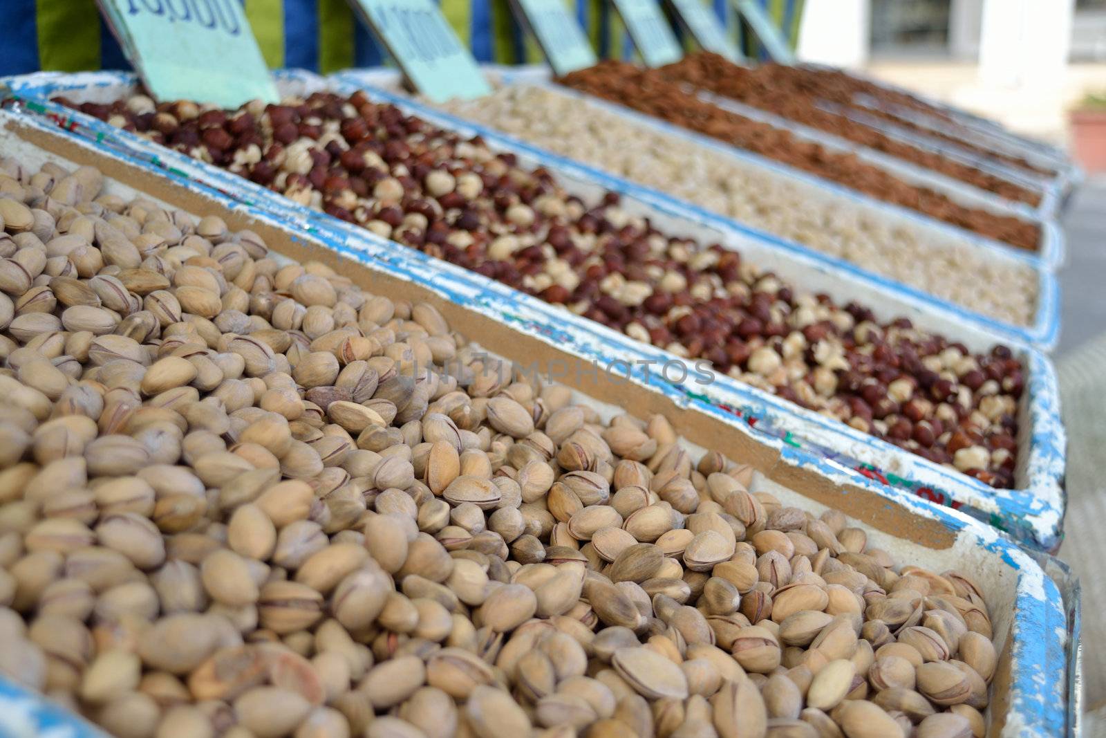 Pistachios and other nuts at tunisian market