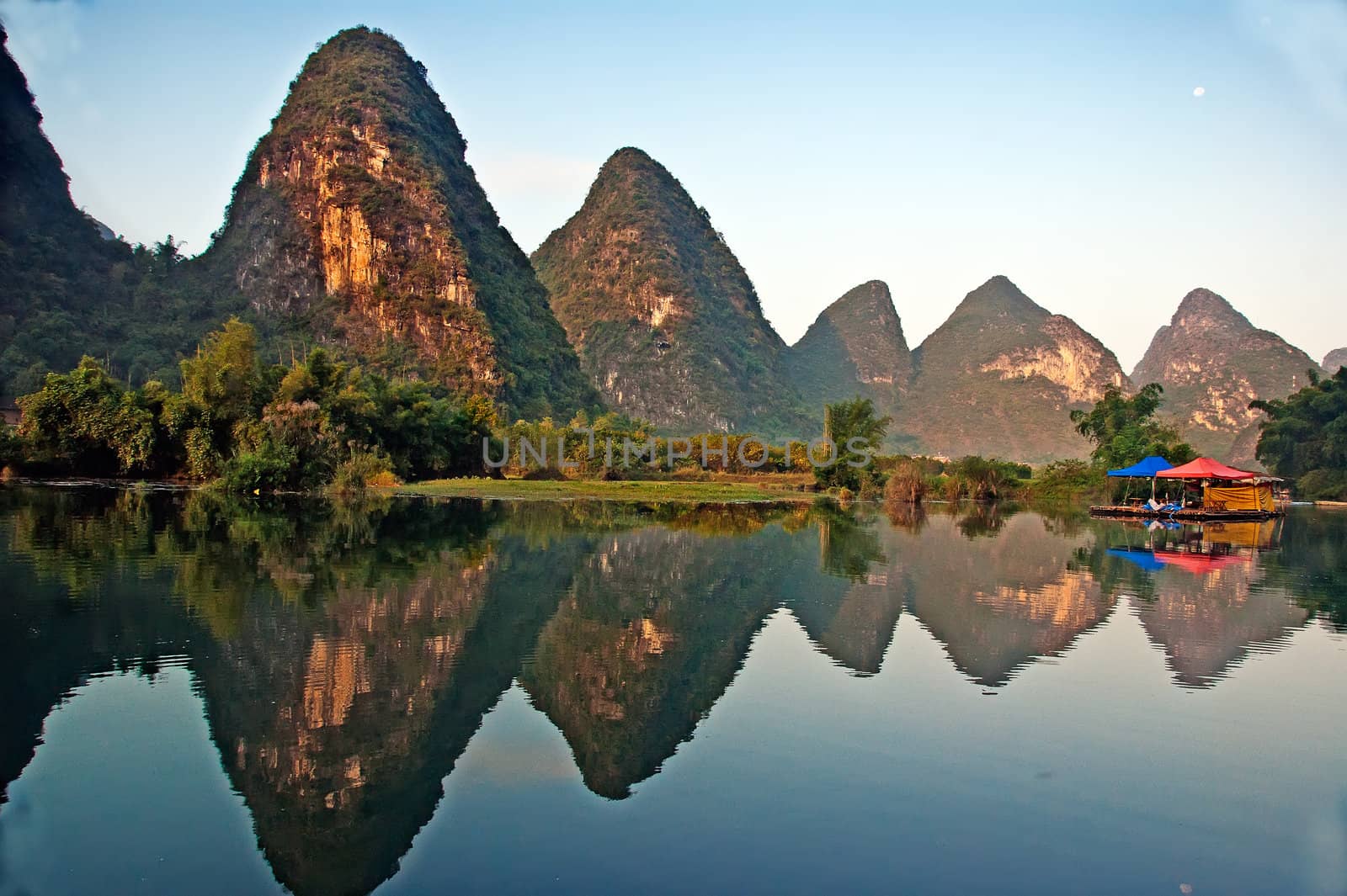 Beautiful mountains and their reflection in the water - was taken in Yangshuo, Guilin, Guangxi, China