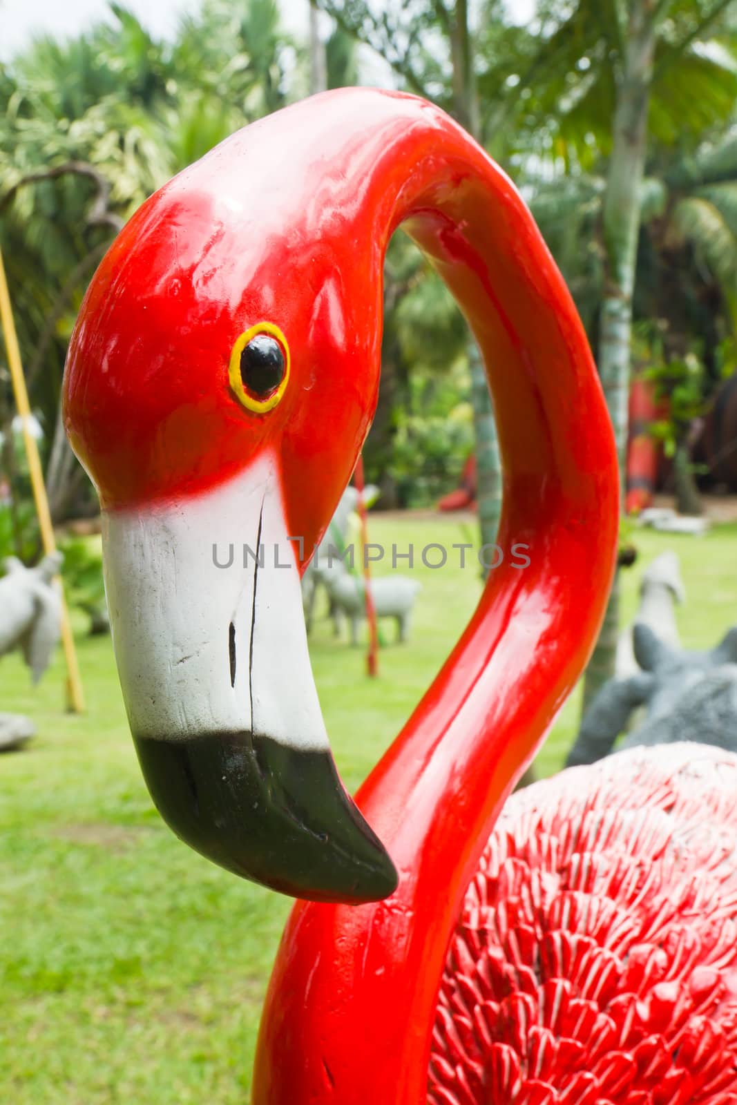 Sculpture Red Flamingo Portrait vertical in park