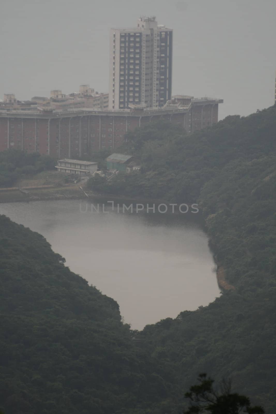 Drinking water reservoir in Hong Kong, Pok Fu Lam seen from the peak