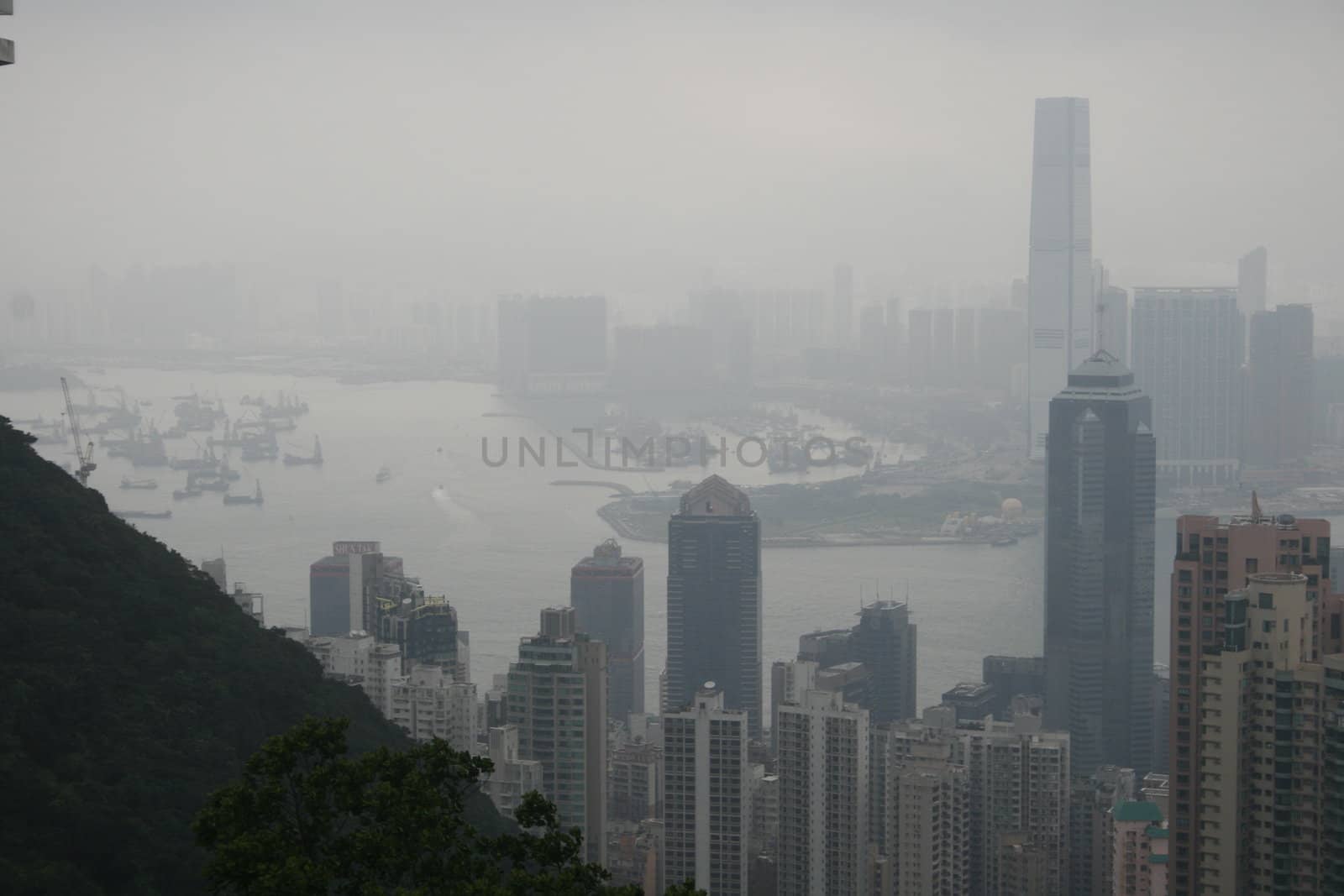 Hong Kong skyline as seen from the peak of the harbor