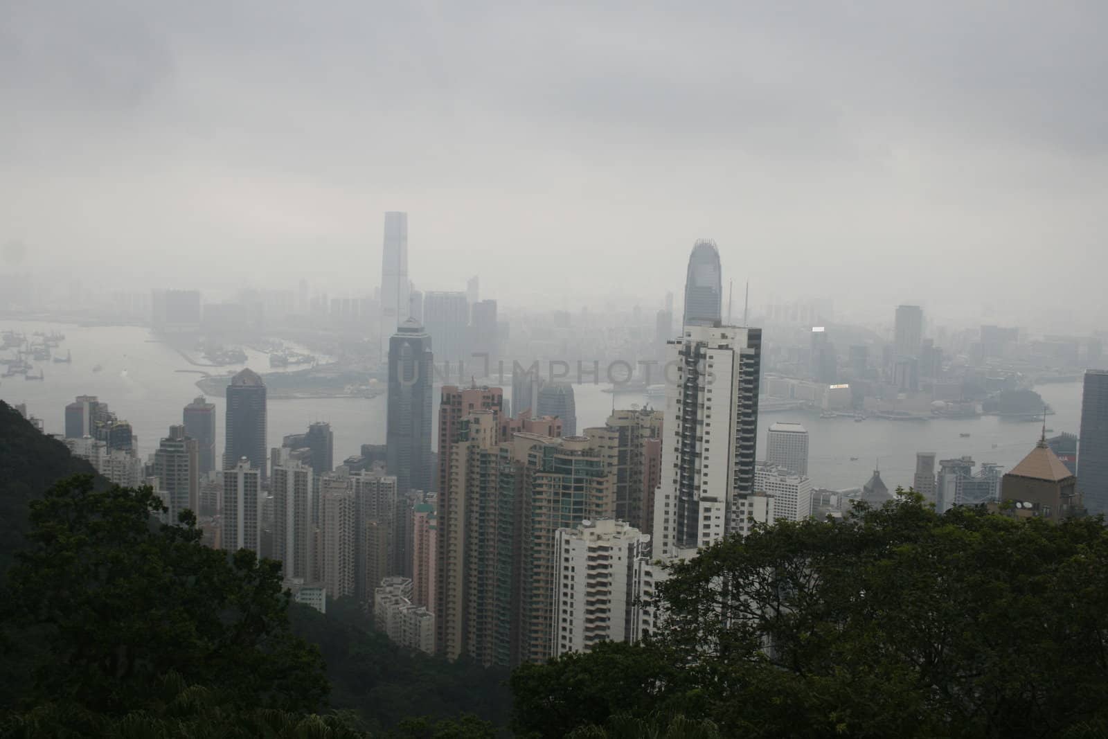 Hong Kong skyline as seen from the peak of the har by koep