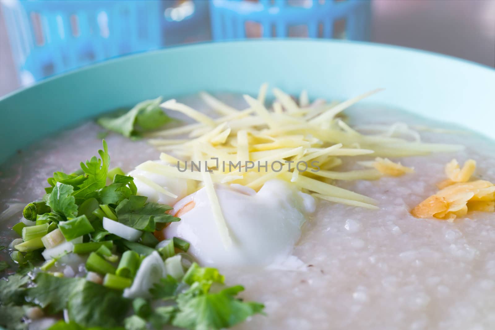 Traditional Thai porridge rice gruel in bowl