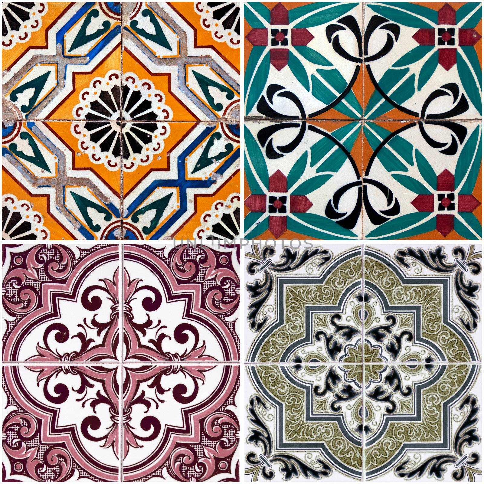 Colorful vintage ceramic tiles wall decoration.