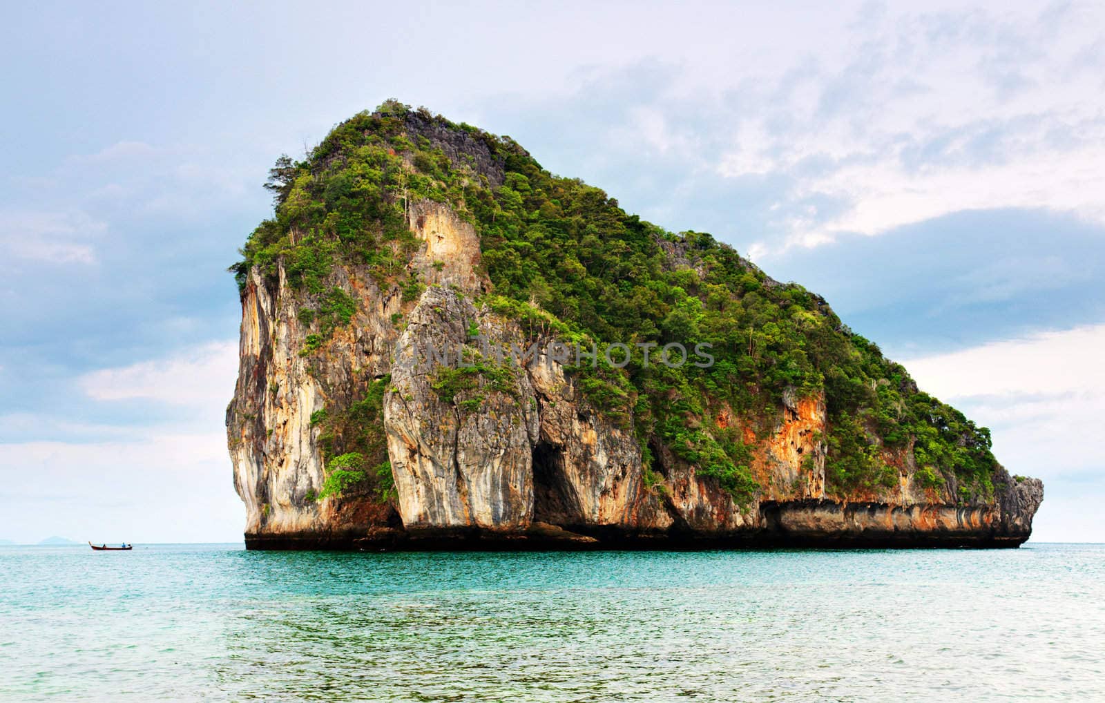 High cliffs on the tropical island. Exotic tropical landscape.