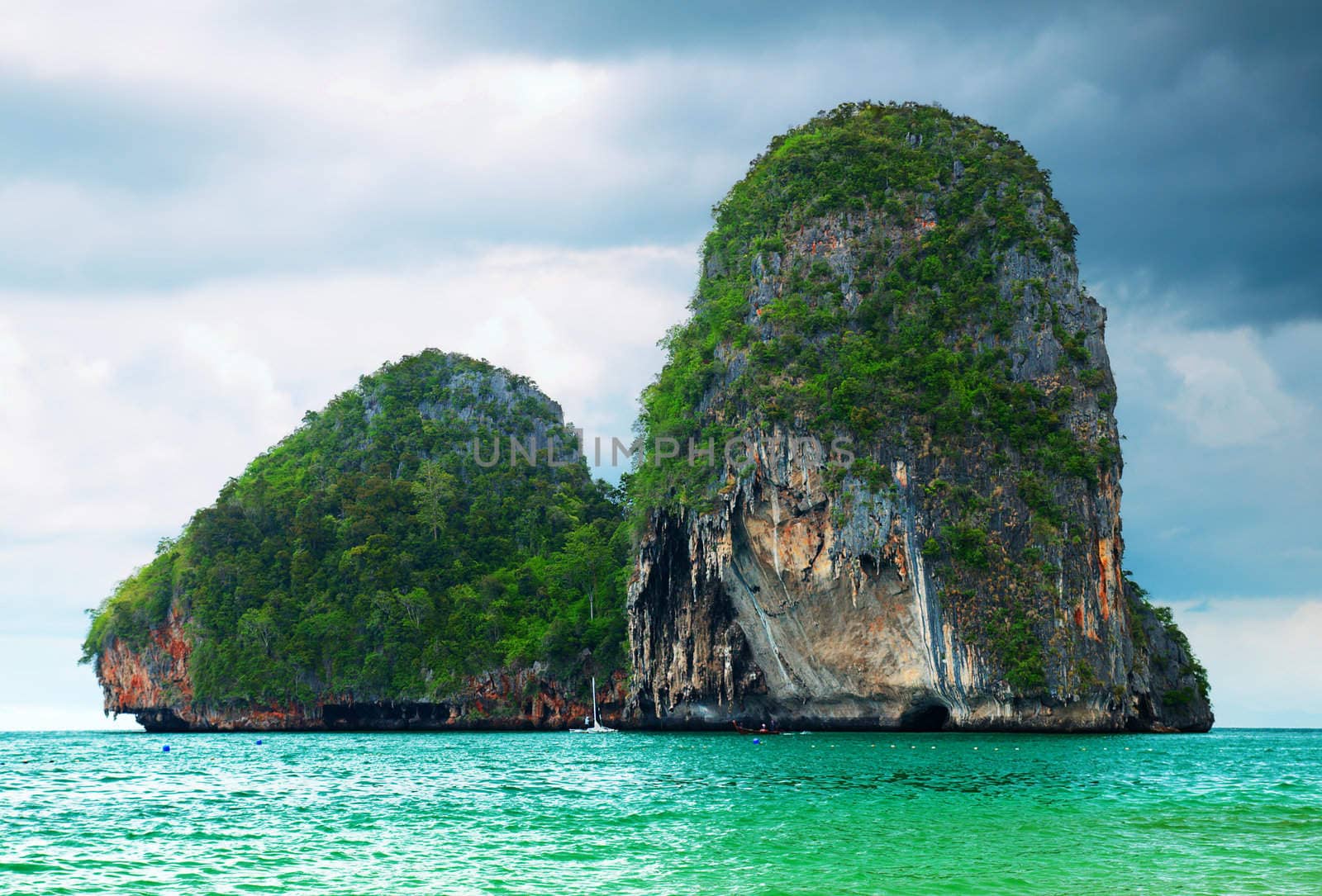 High cliffs on the tropical island. Exotic tropical landscape.