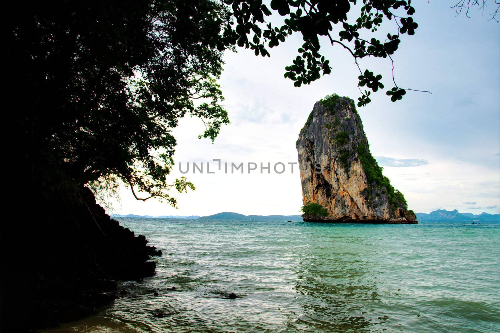 High cliff on Poda island. Exotic tropical landscape.