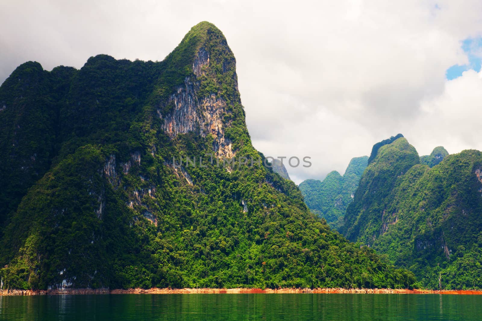 High cliffs on the tropical island. Exotic tropical landscape.