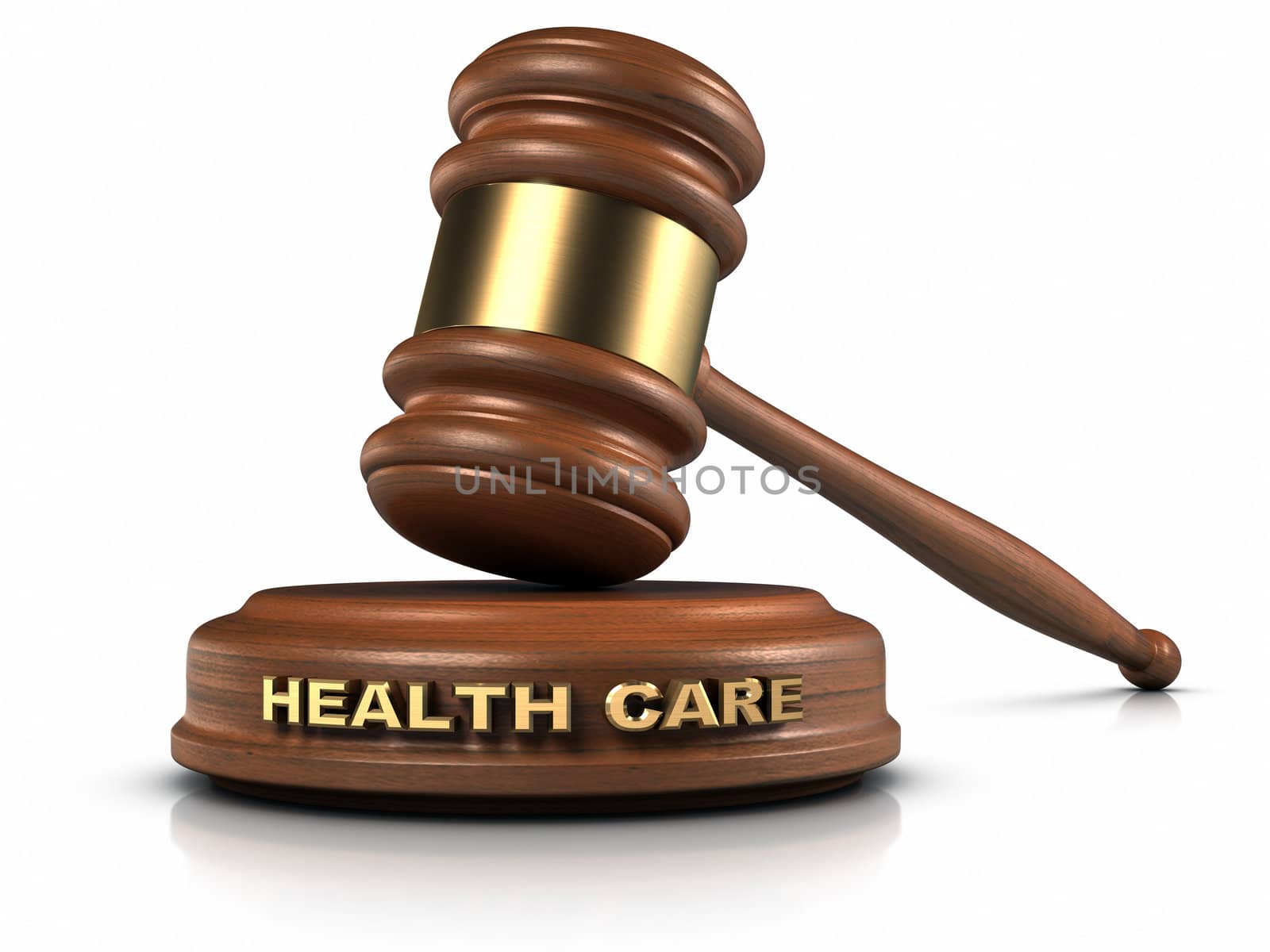 Gavel and "HEALTH CARE" word writing on sound block.