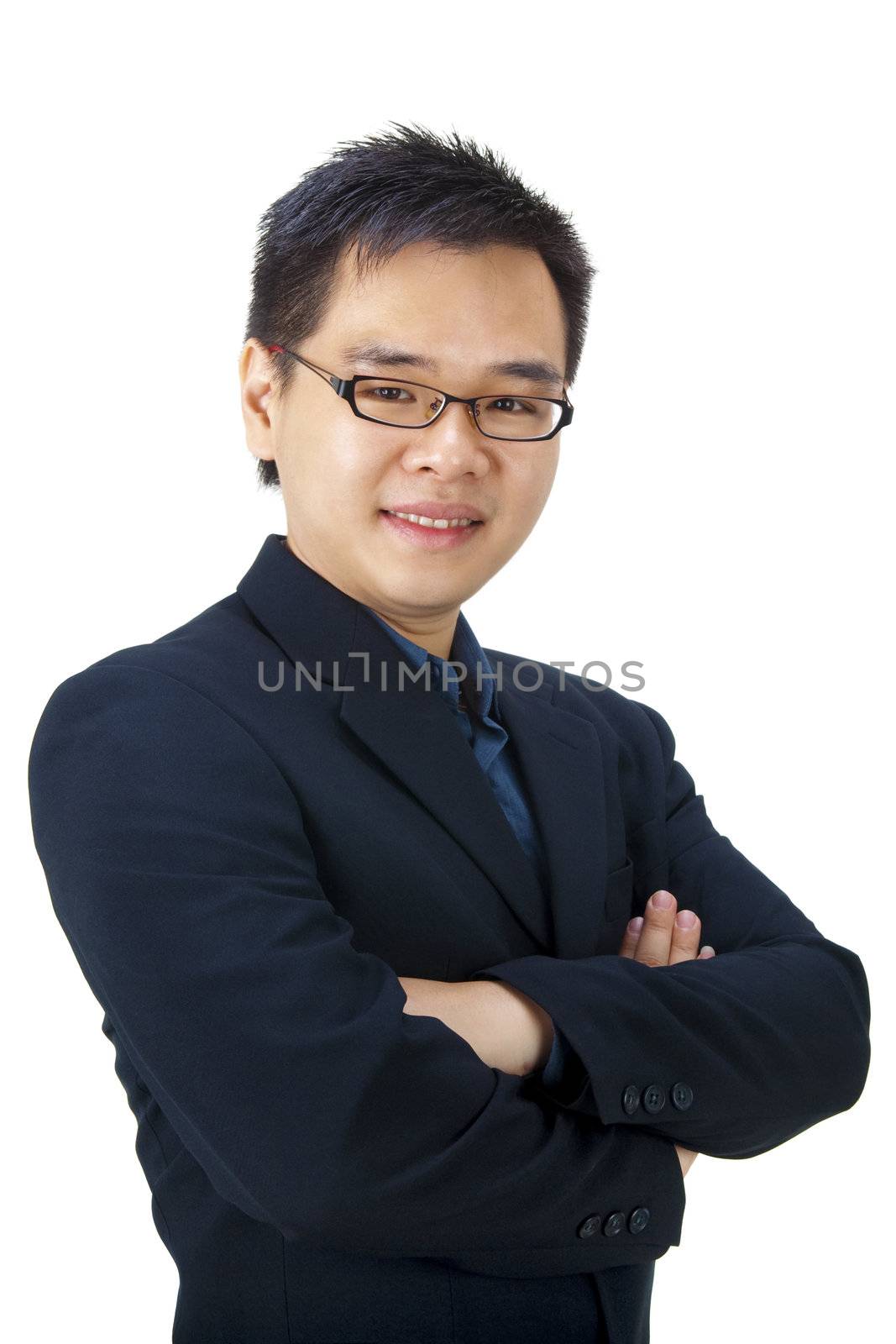 Good looking Asian businessman isolated on white background