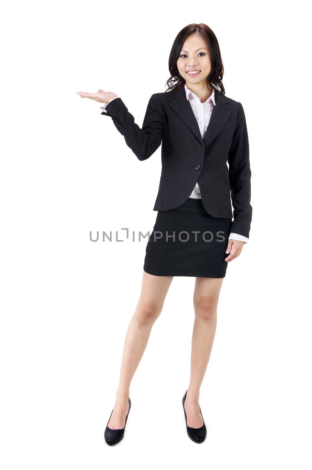 Young Asian businesswoman hand showing blank sign