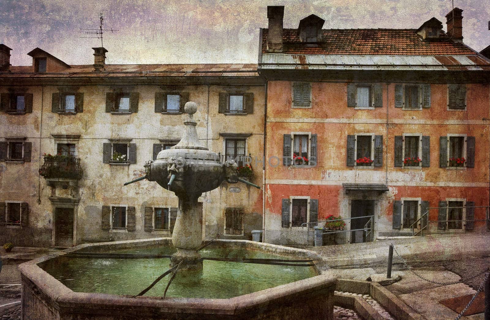 Beautiful Italian village square in decay. More of my images worked together to reflect time and age.