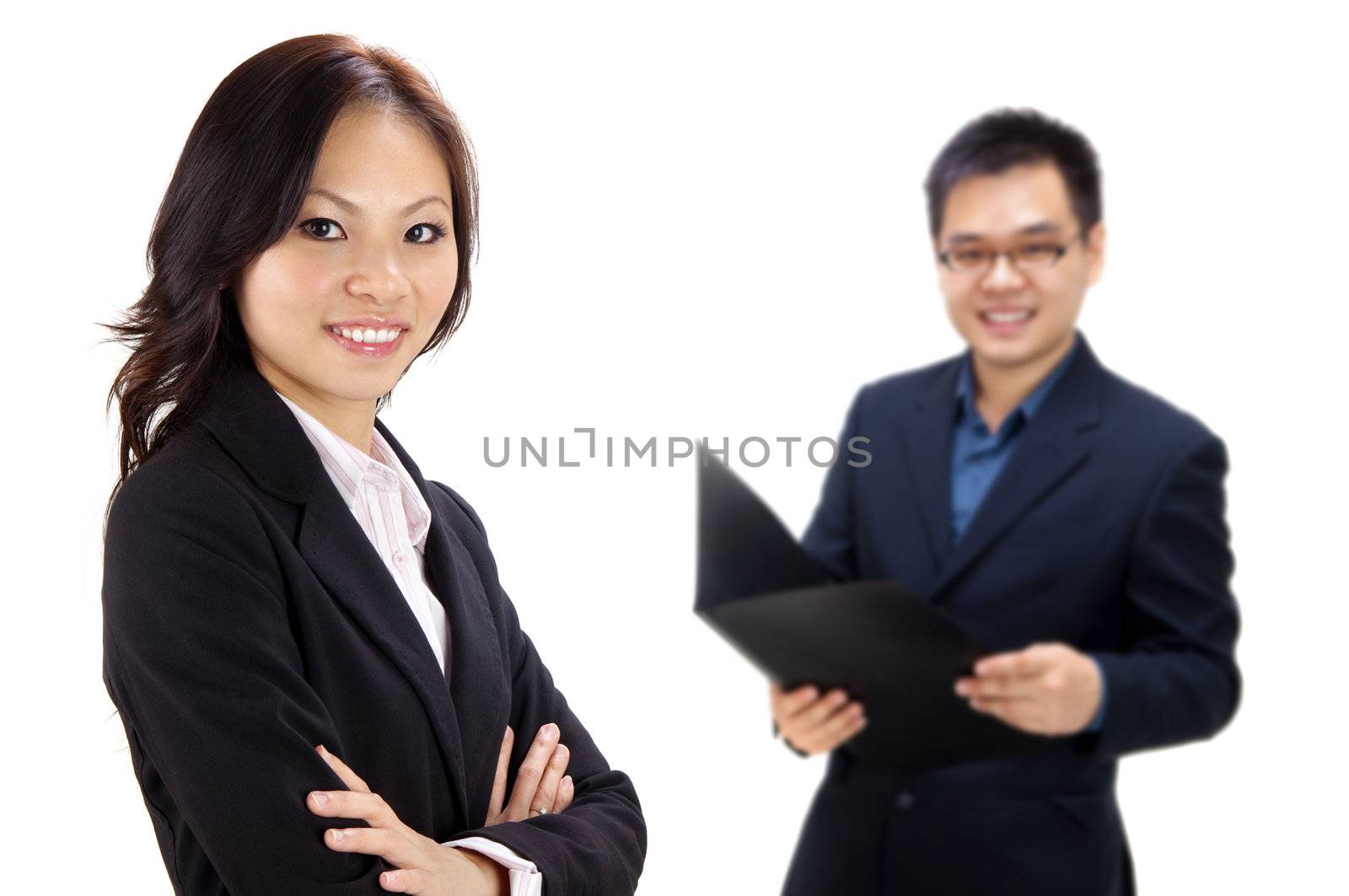 Asian business team on white background