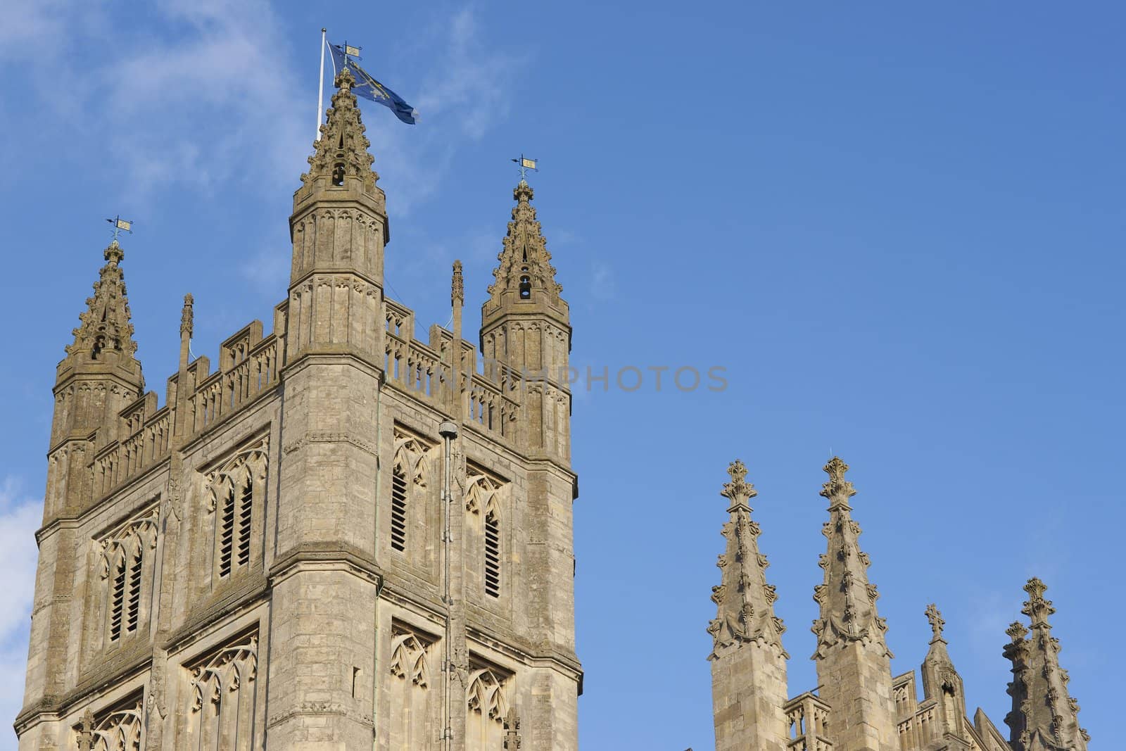 Main of tower of Bath Abbey. 16th Century church, Bath, England, United Kingdom