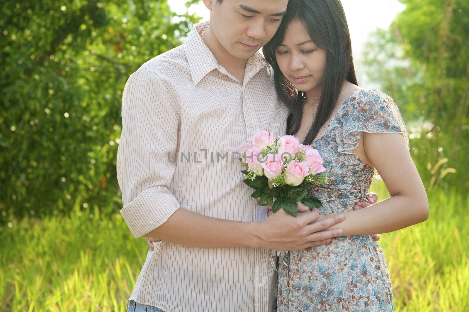 Loving Asian Couple at outdoor