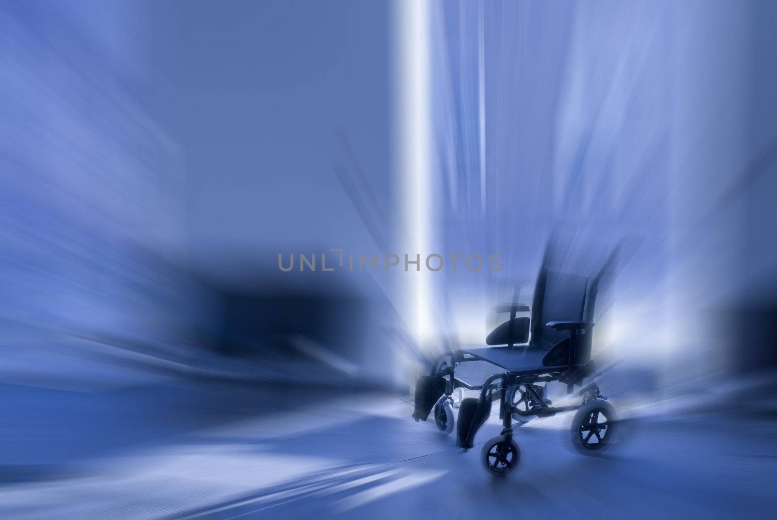 Free wheelchair on hospital. Zoom blur. Has a miracle happened?