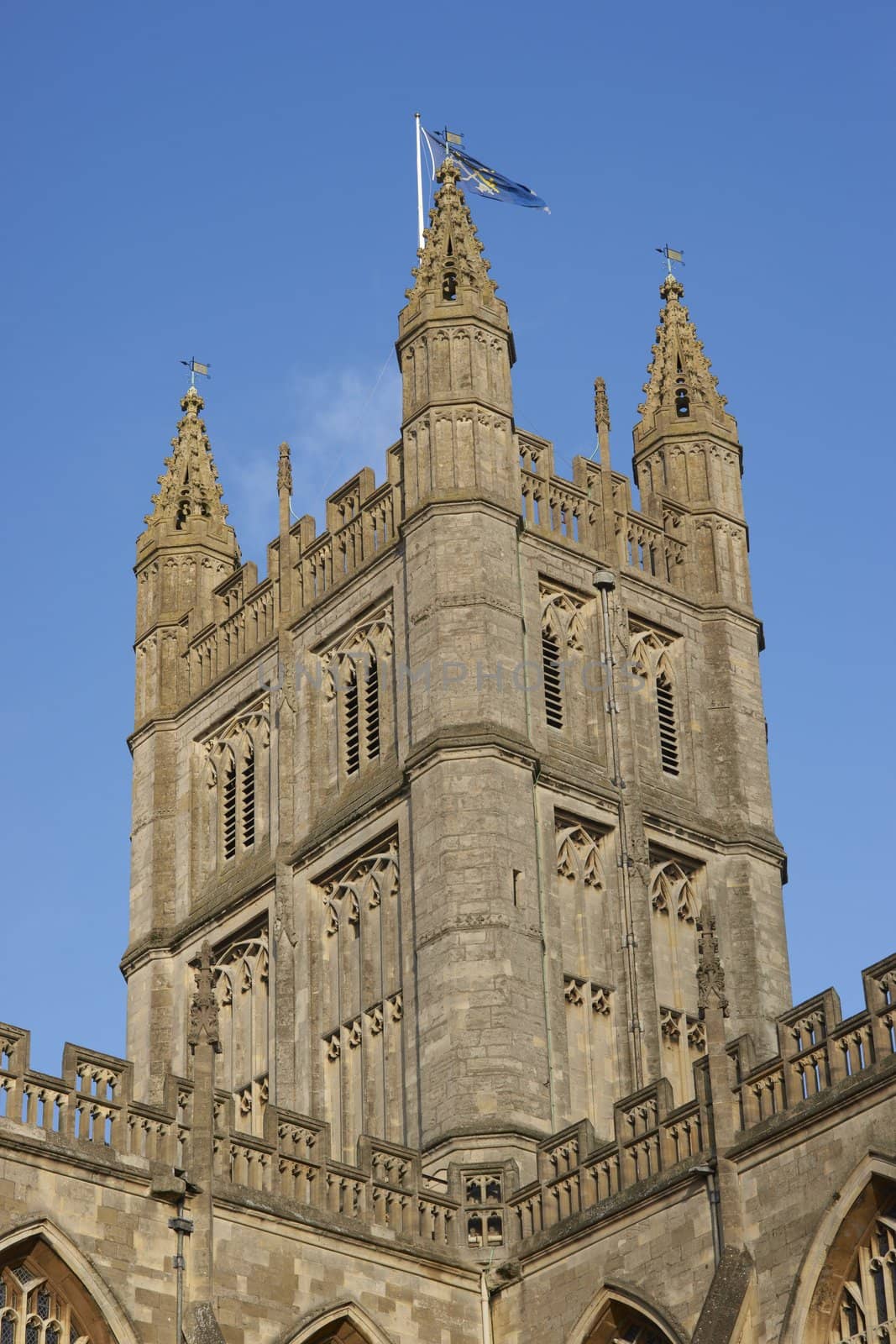 Main of tower of Bath Abbey. 16th Century church, Bath, England, United Kingdom