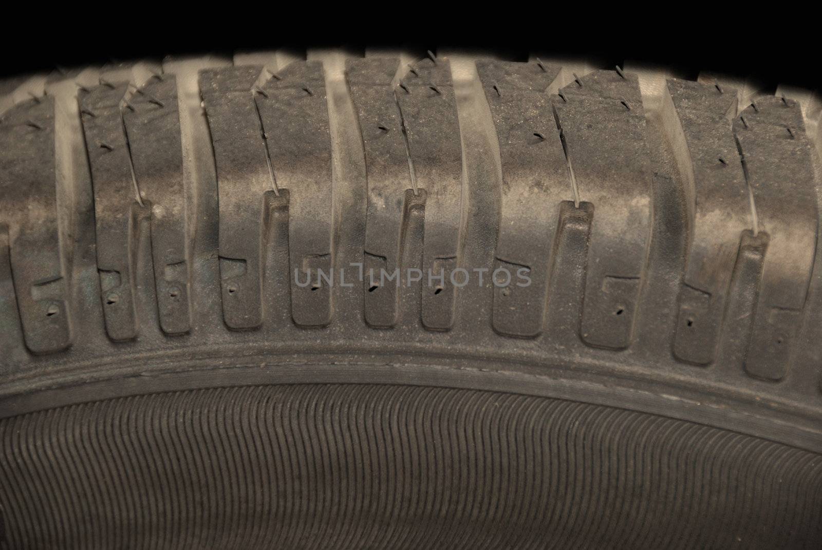 Part of car tyre close up