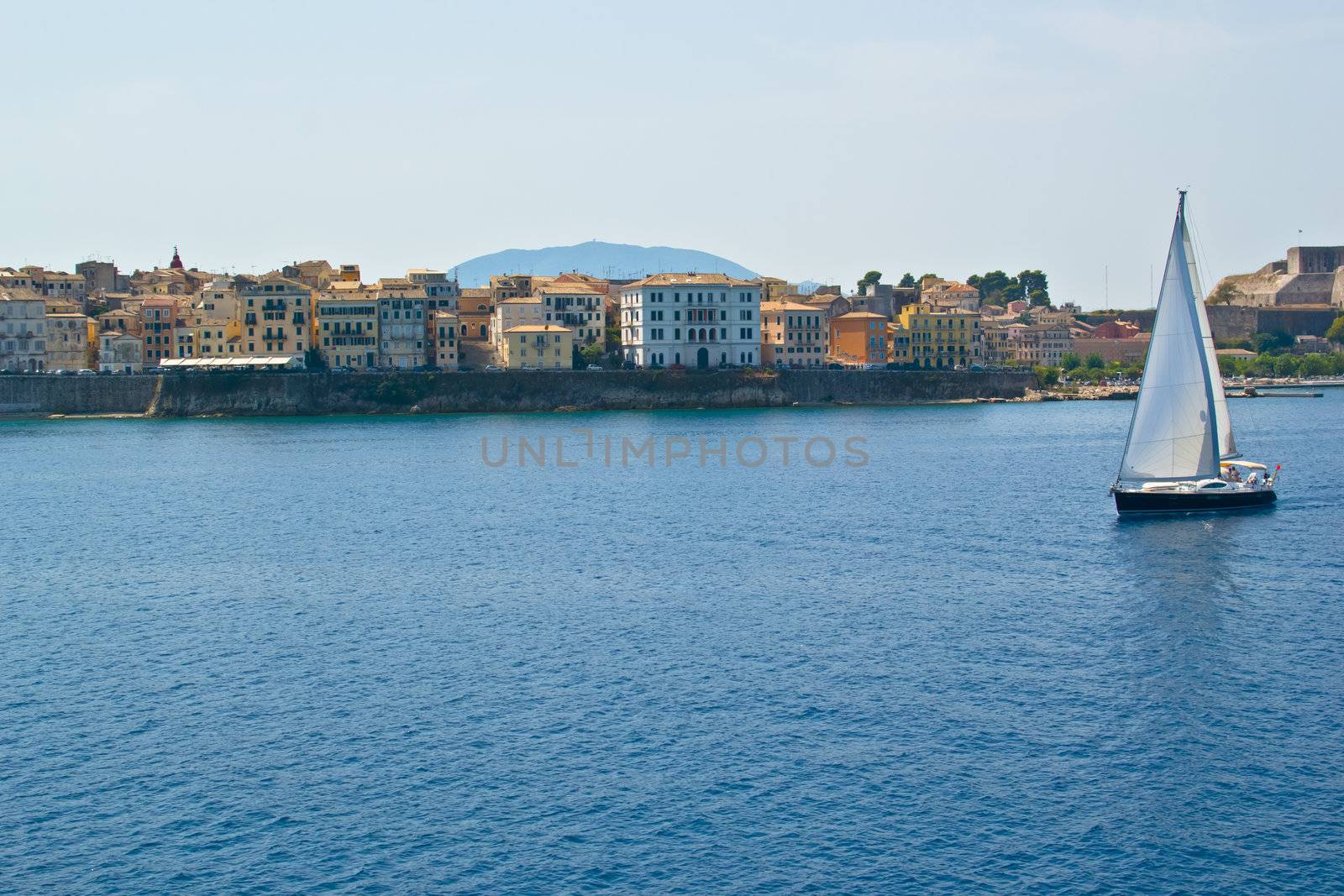 Old City View in Corfu Town Harbor. Corfu island.