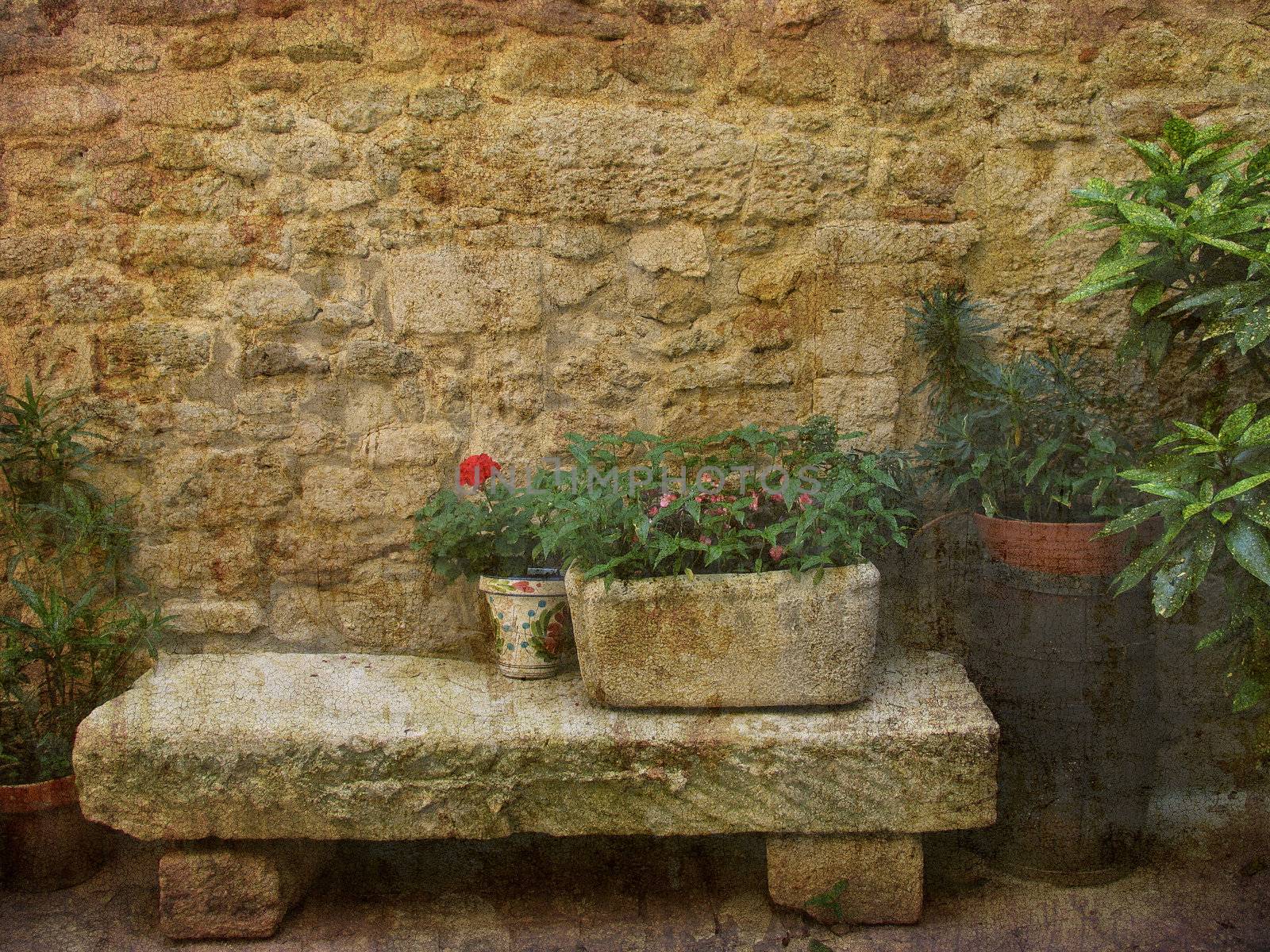 Nice old French patio - Provence. More of my images worked together to reflect age time and age. Space for text.