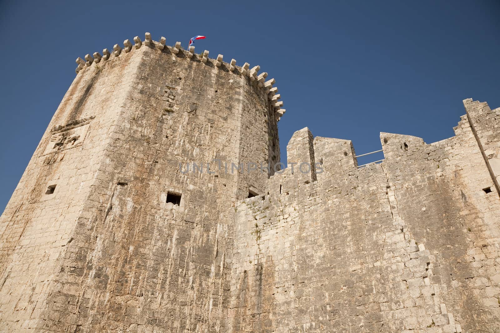 Detail of the ancient castle of Trogir, Croatia by the Adriatic Sea. UNESCO World Heritage.