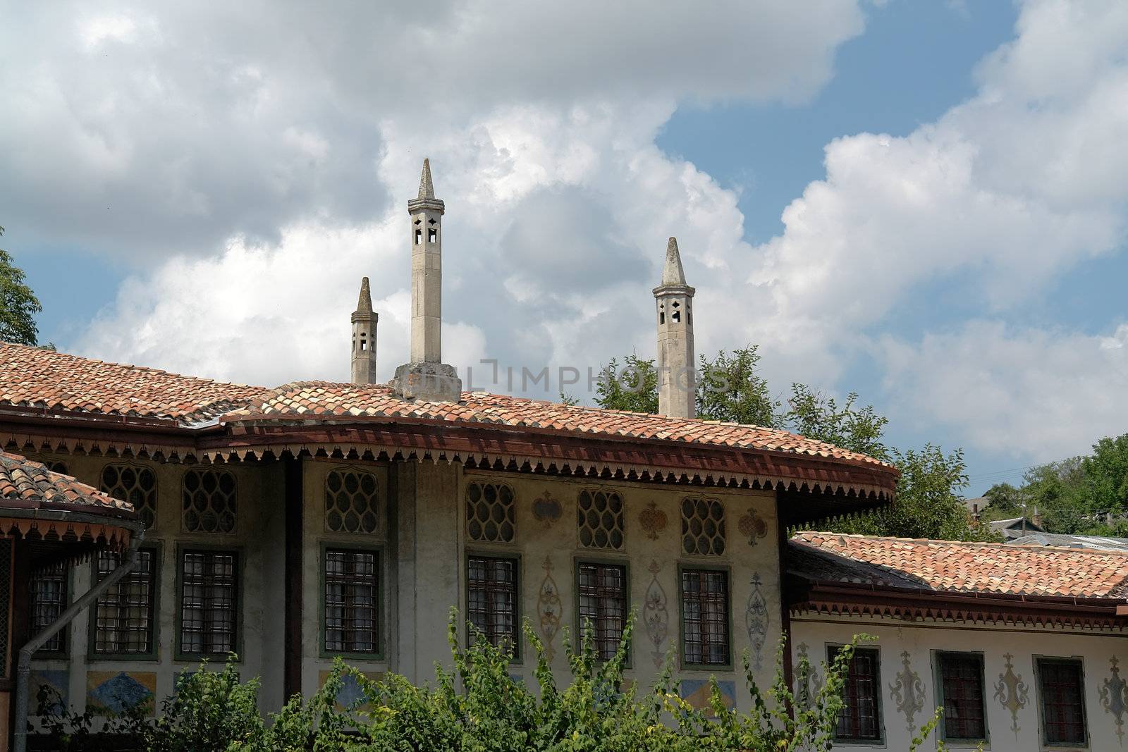 Spikes on a roof of a Muslim building                               