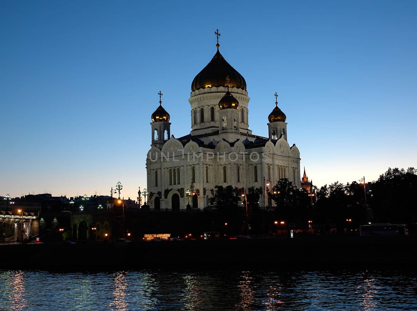 orthodox temple on a background of the river in moscow