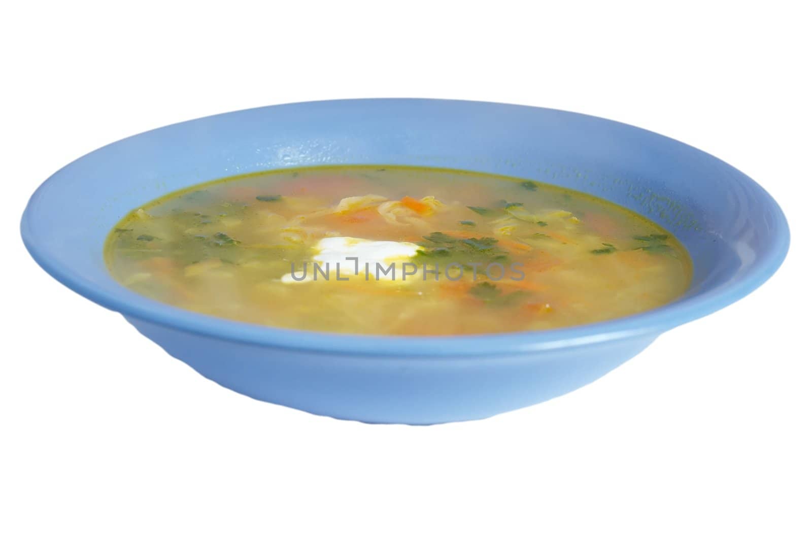 plate with the Russian borsch against the white background