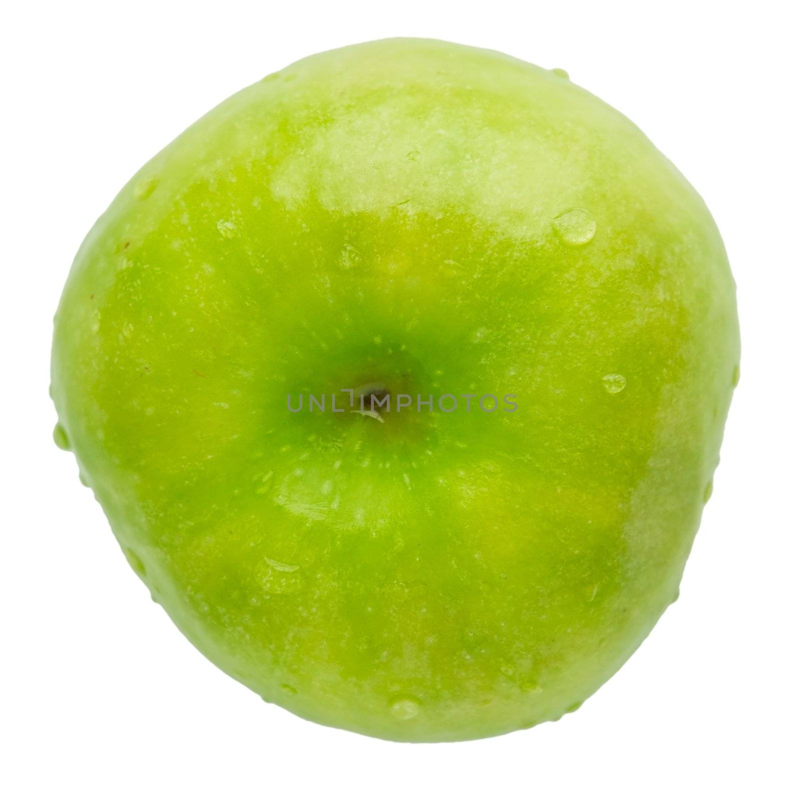 juicy green apple against the white background