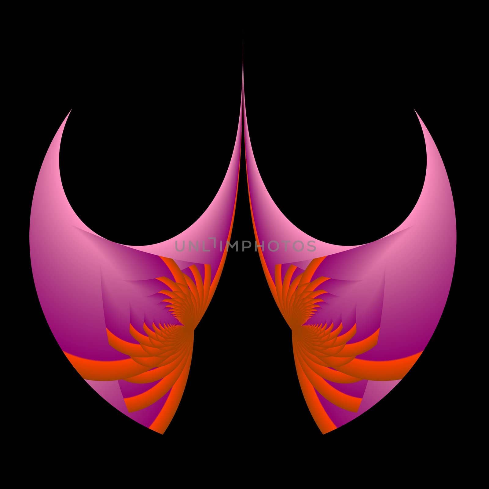An abstract fractal image done in shades of pink and orange to look as if a curtain is parting.