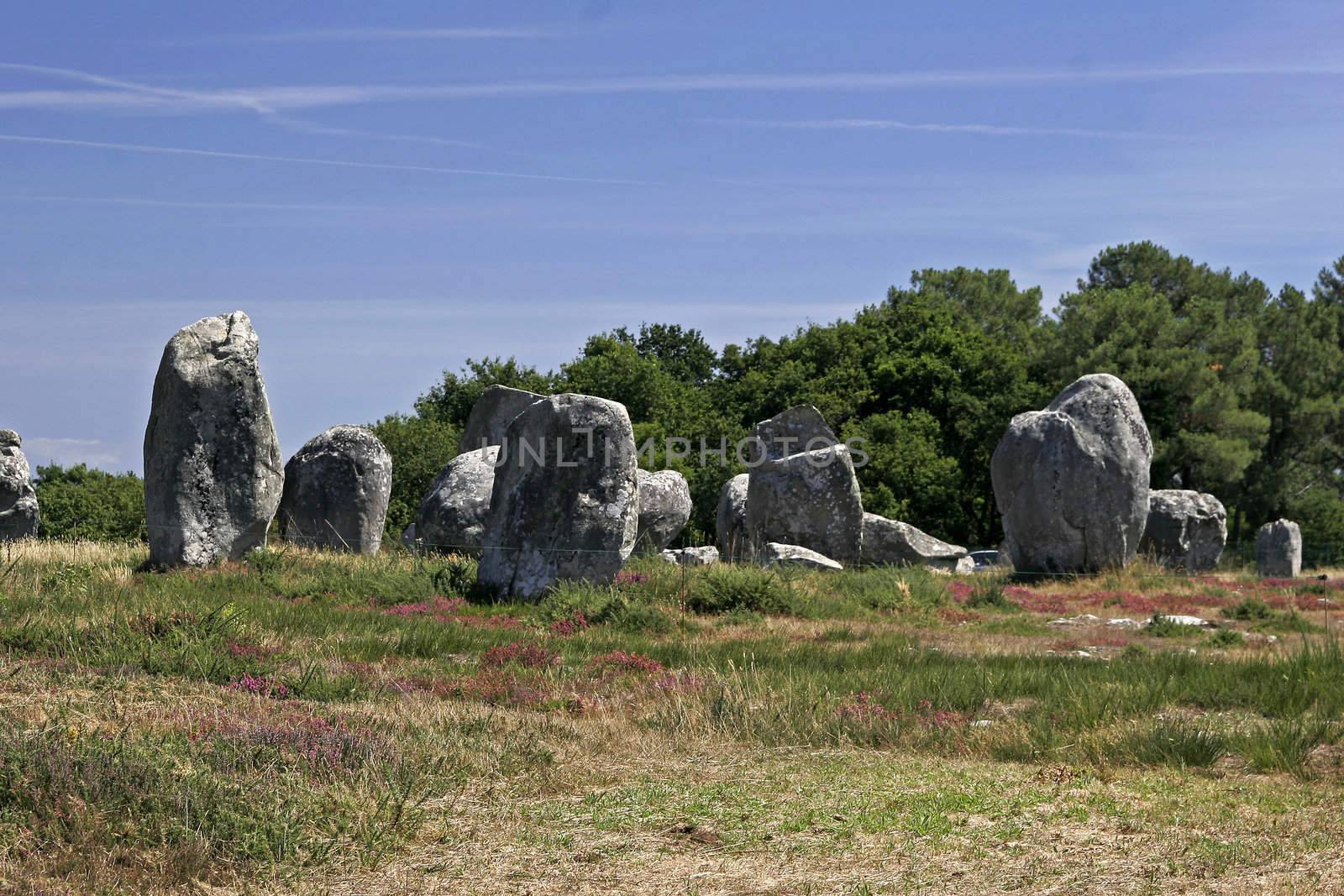 Stone graves in Kermario, Brittany, near Carnac. Megalithfelder in Kermario, Bretagne.