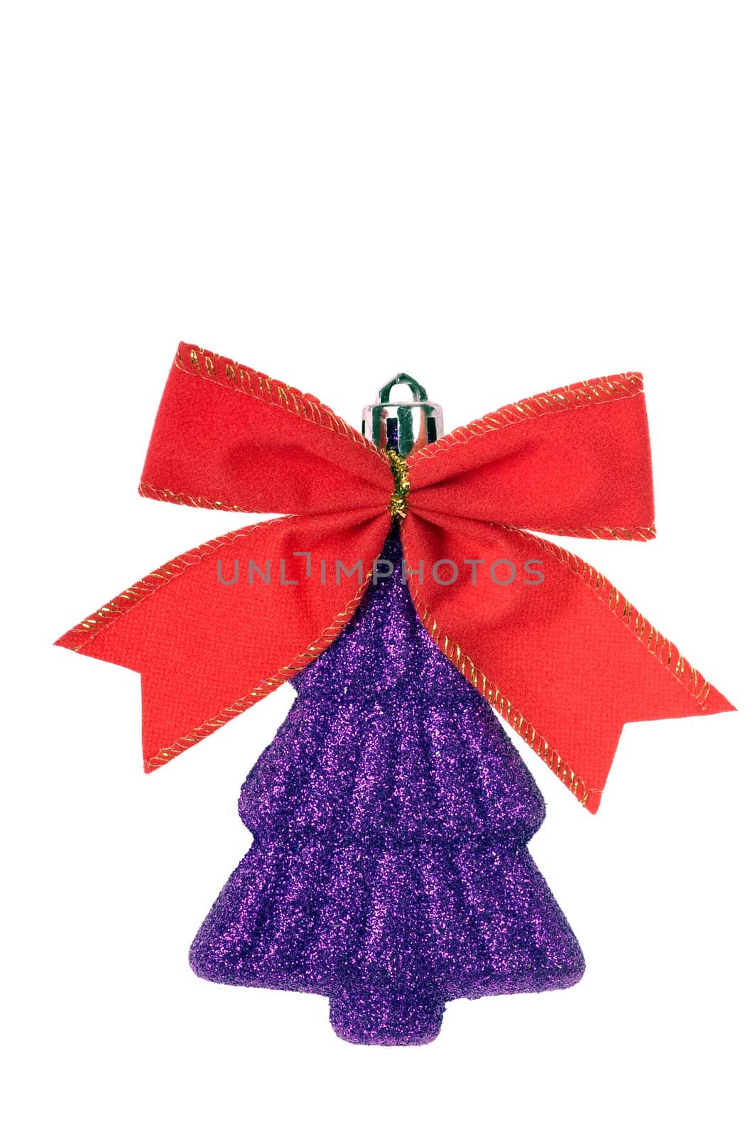 iilac christmas decoration with red bow  isolated on white background