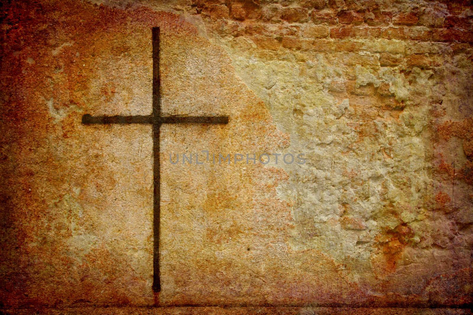 Cross on grunge wall by ABCDK