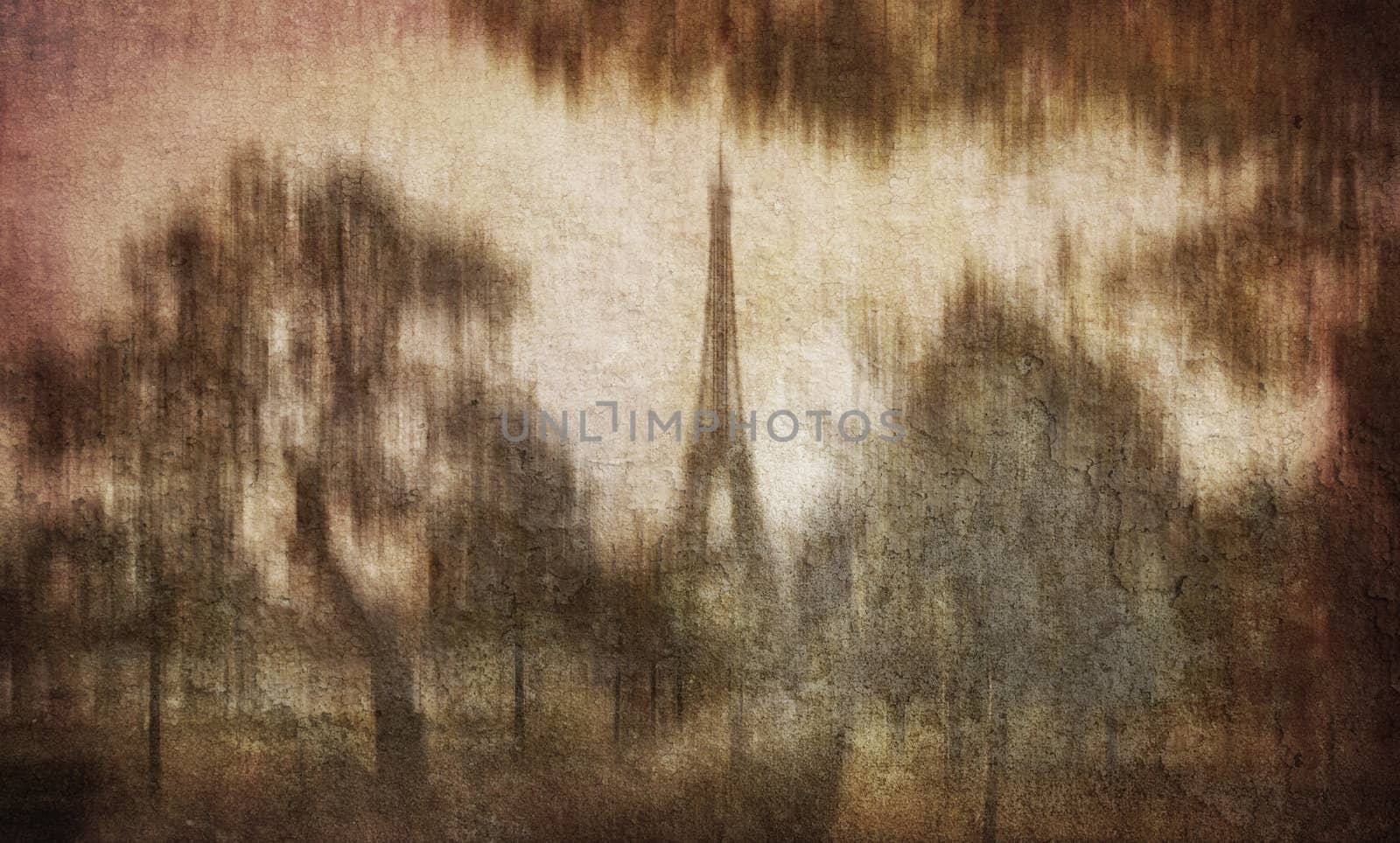 Like an old Japanese print. Several of my photos worked together to make a dreamlike retro look. Dream of the Eiffel tower.