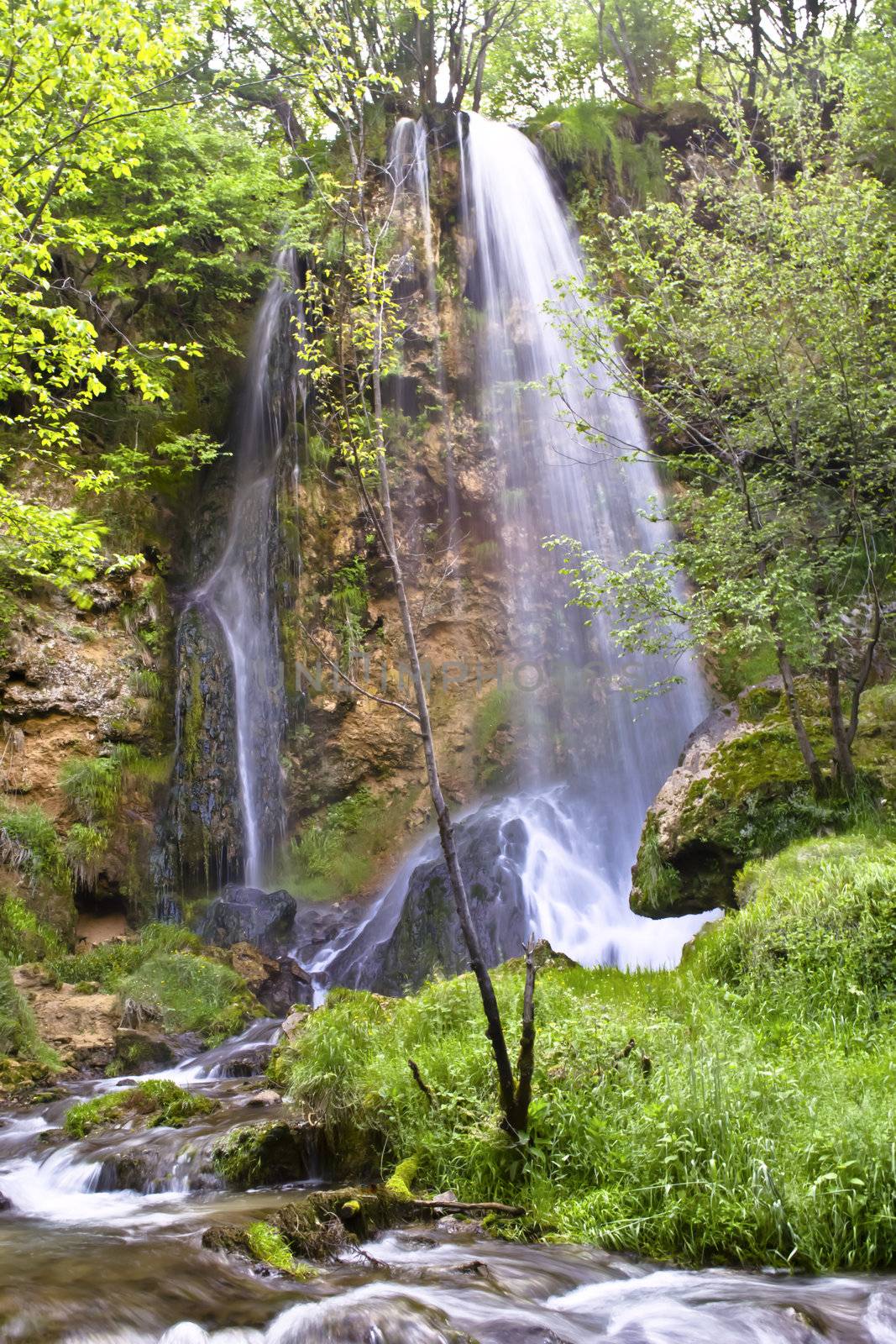 The beautiful waterfall in forest, spring, long exposure