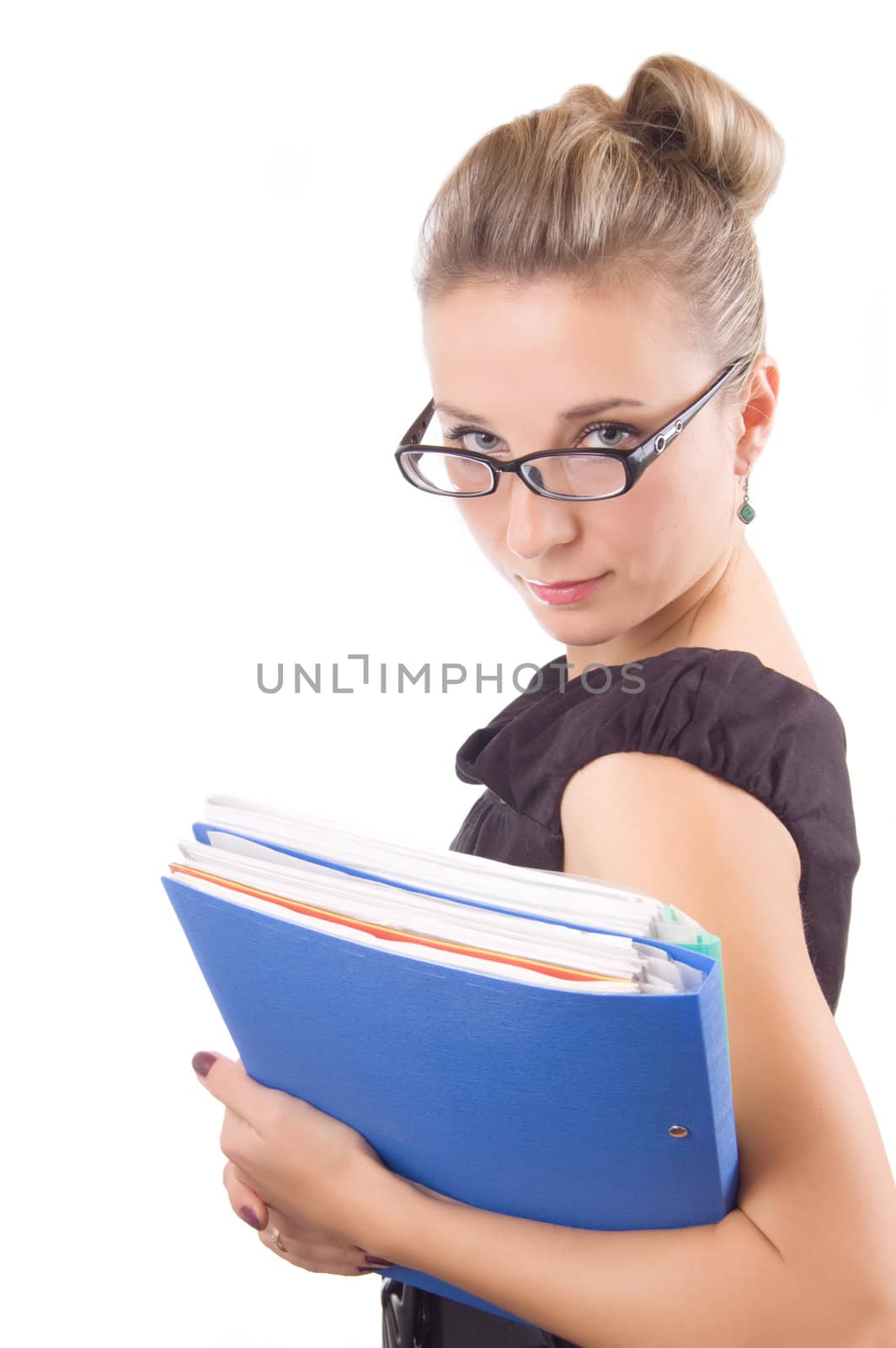 Rigorous woman in glasses with papers by Angel_a