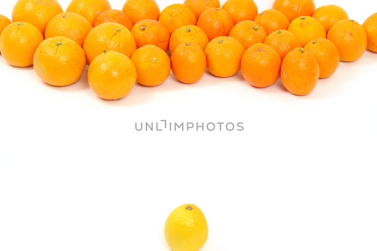 lemon and oranges on a white background symbolizing confrontation............