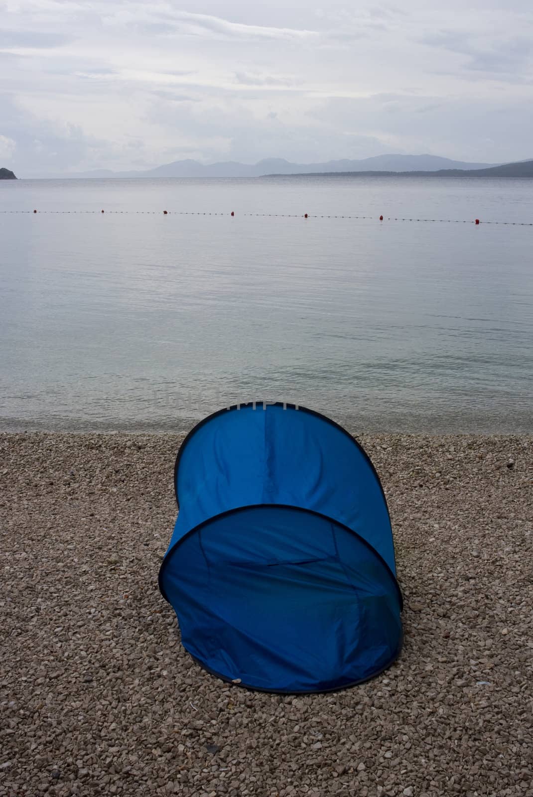 Tent for one person an early summer morning by the Adriatic Sea - Croatia.