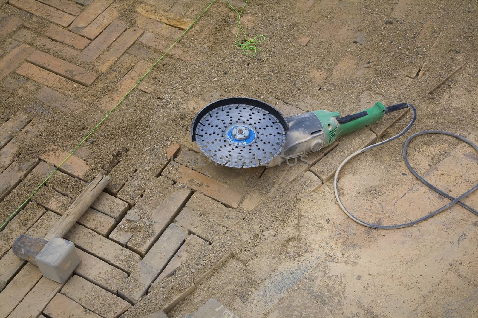 Lunch break on a construction site. Tools left back.