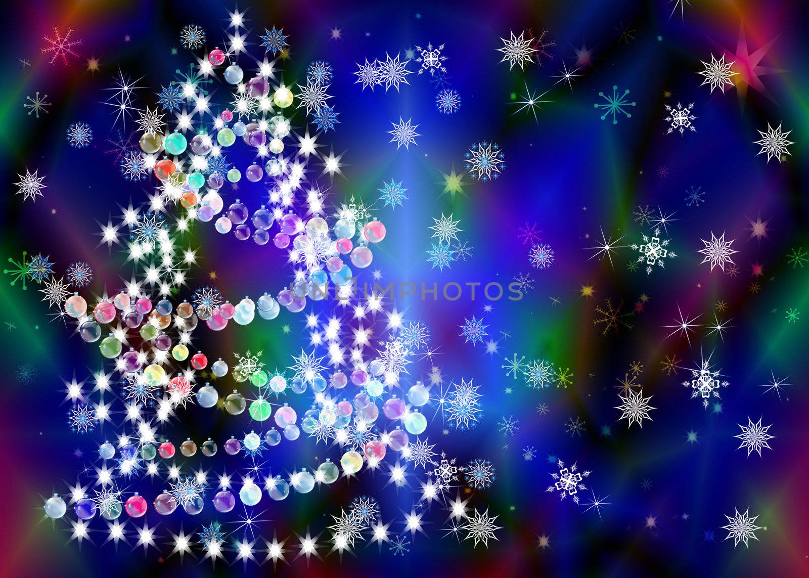 New Year's celebratory fur-tree with a garland on a bright abstract background