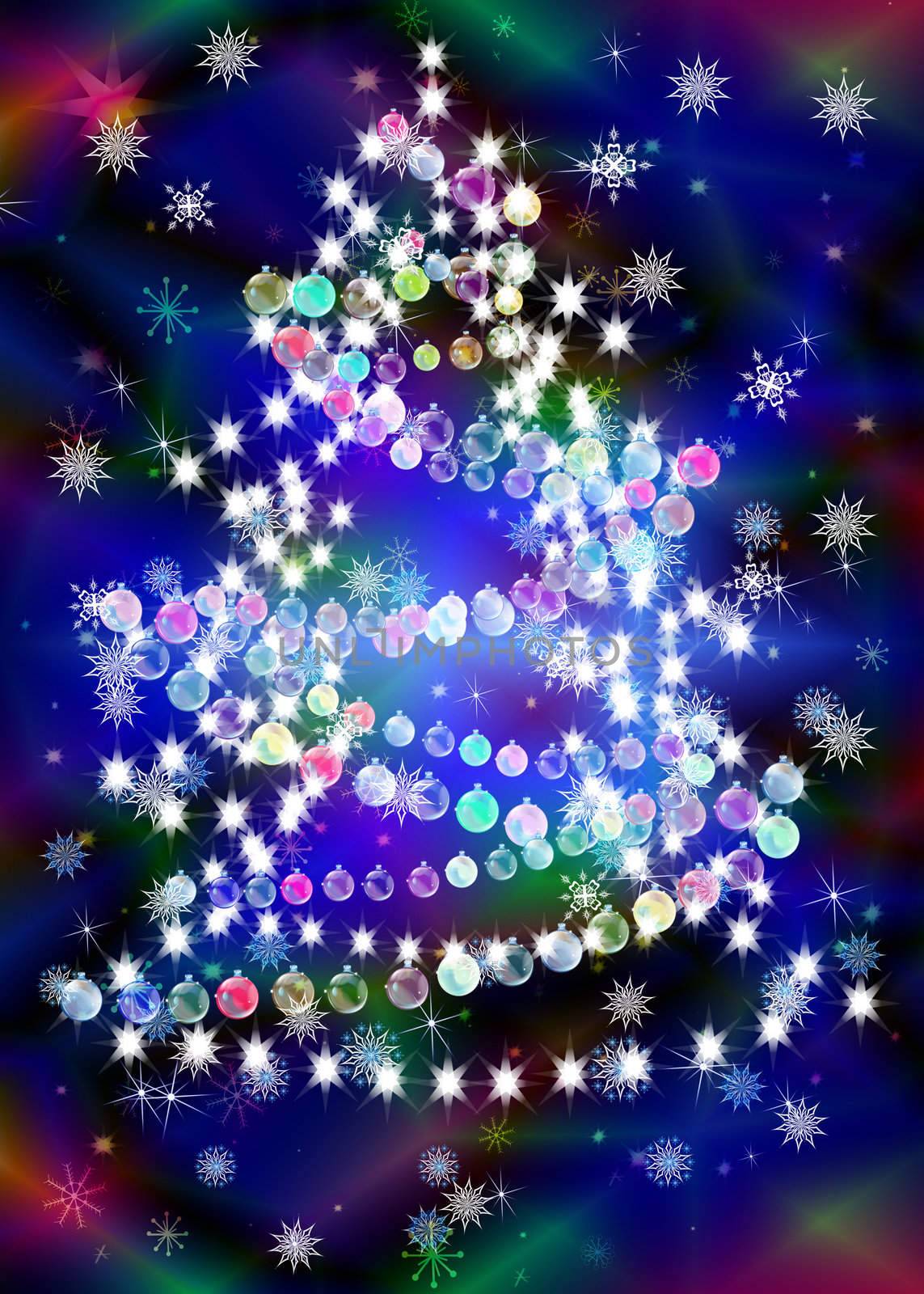 New Year's celebratory fur-tree with a garland on a bright abstract background