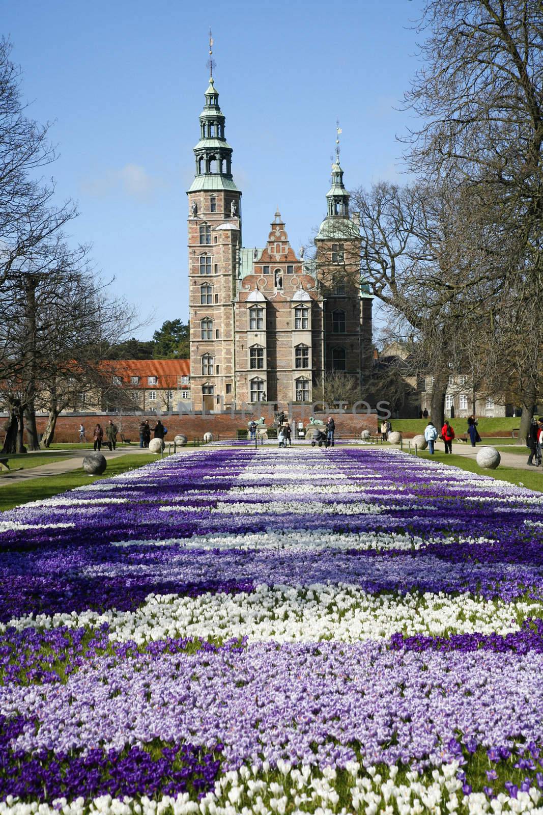 Rosenborg Castle which is a renaissance castle in the center of Copenhagen. It was built in 1606 and is an example of Christian IV's architectural projects. Here seen at springtime.