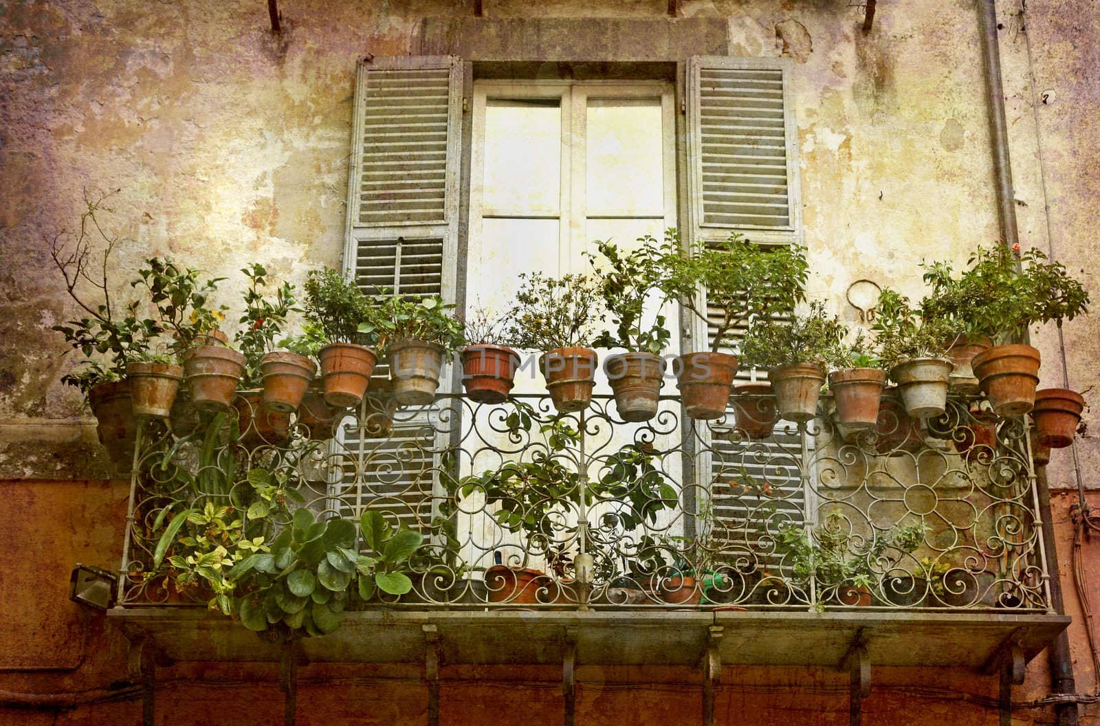 Old balcony with plants by ABCDK
