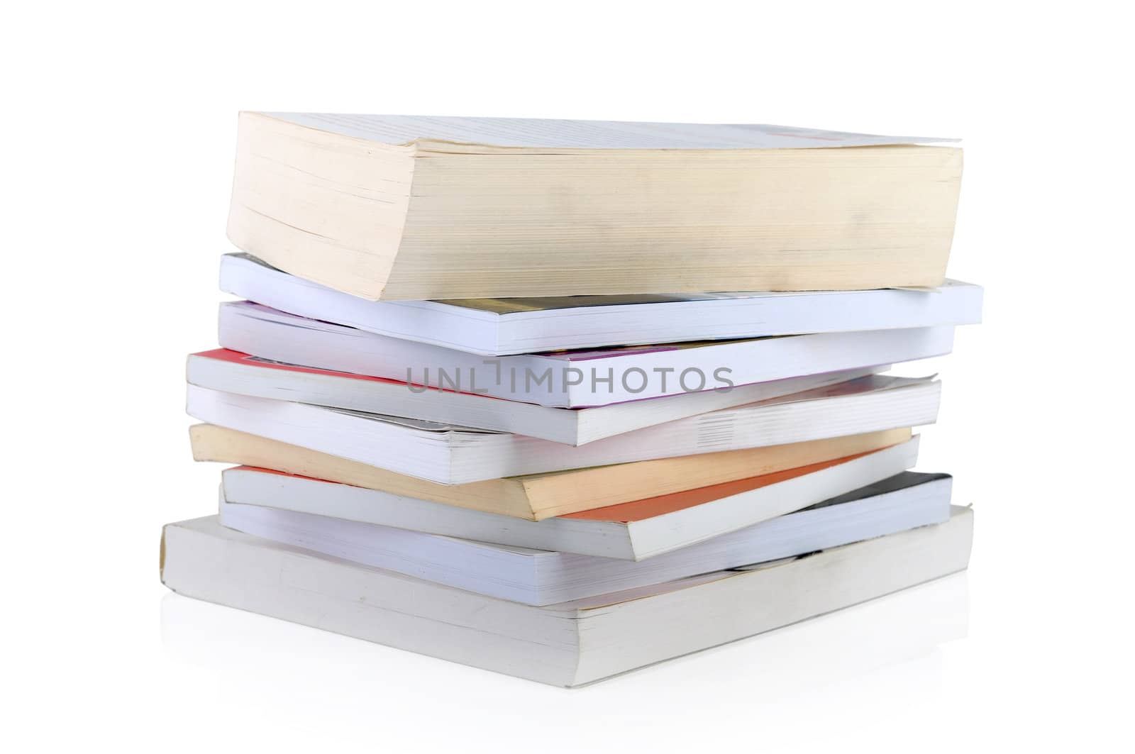 A stack of books on white background